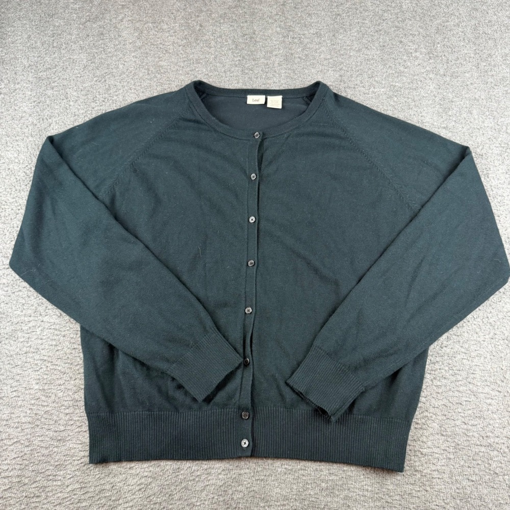 Lee Cardigan Sweater Women's Large Green Button Front Raglan Sleeve V15-0005